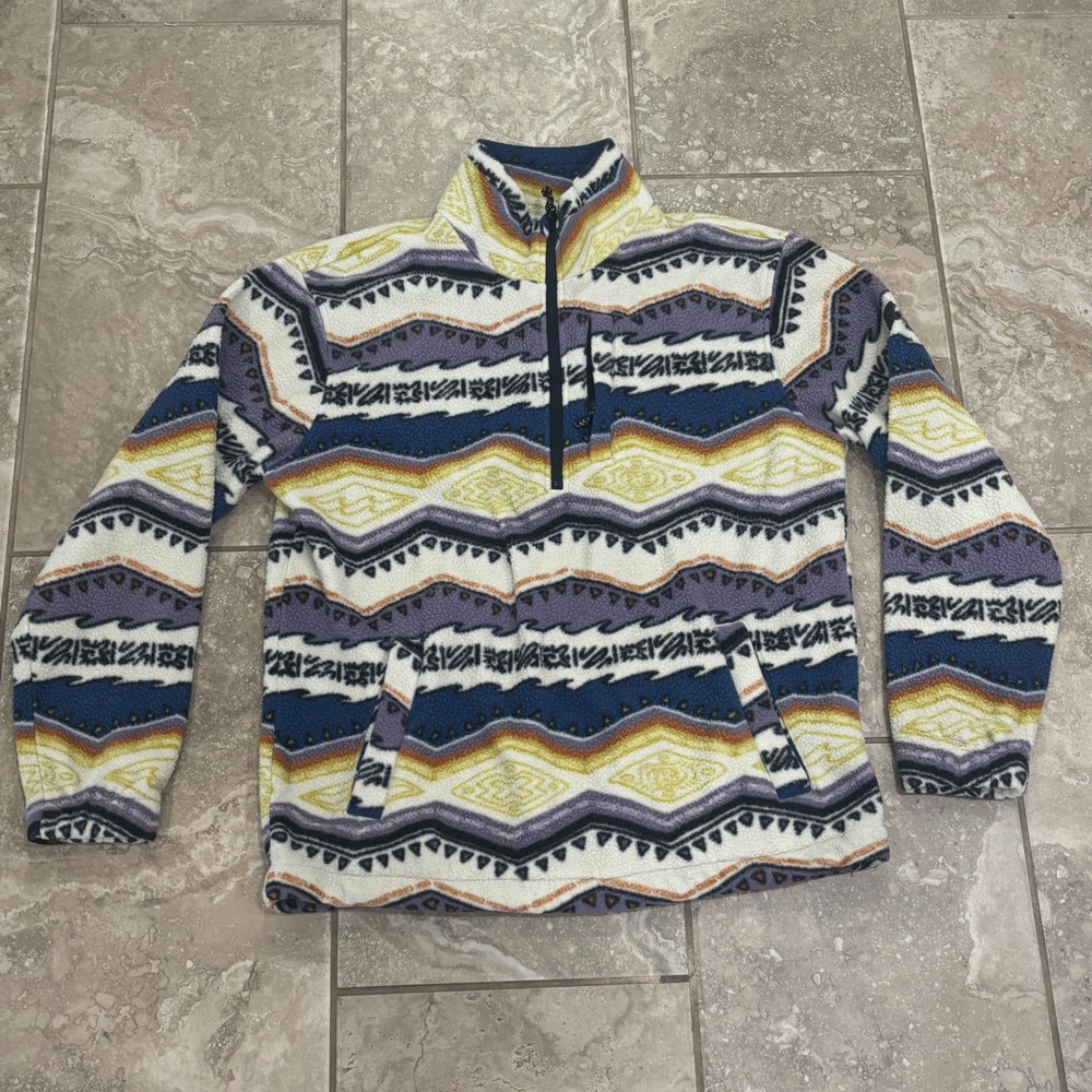 Billabong Adventure Division Mens Fleece‎ Quarter Zip Pullover Geometric Print M